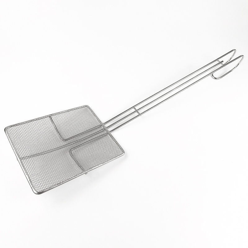 Kitchen Fried Food Oil Fat Skimmer Stainless Steel 6.7 Inches Square Fine Mesh Fryer Skimmer With Long Handle