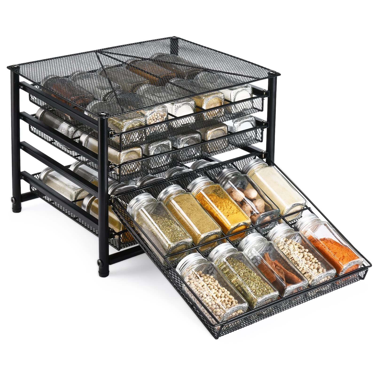 Kitchen Countertop Pantry 4 Tier Pull out Seasoning Drawer Organizer Cabinet Organizer Spice Rack