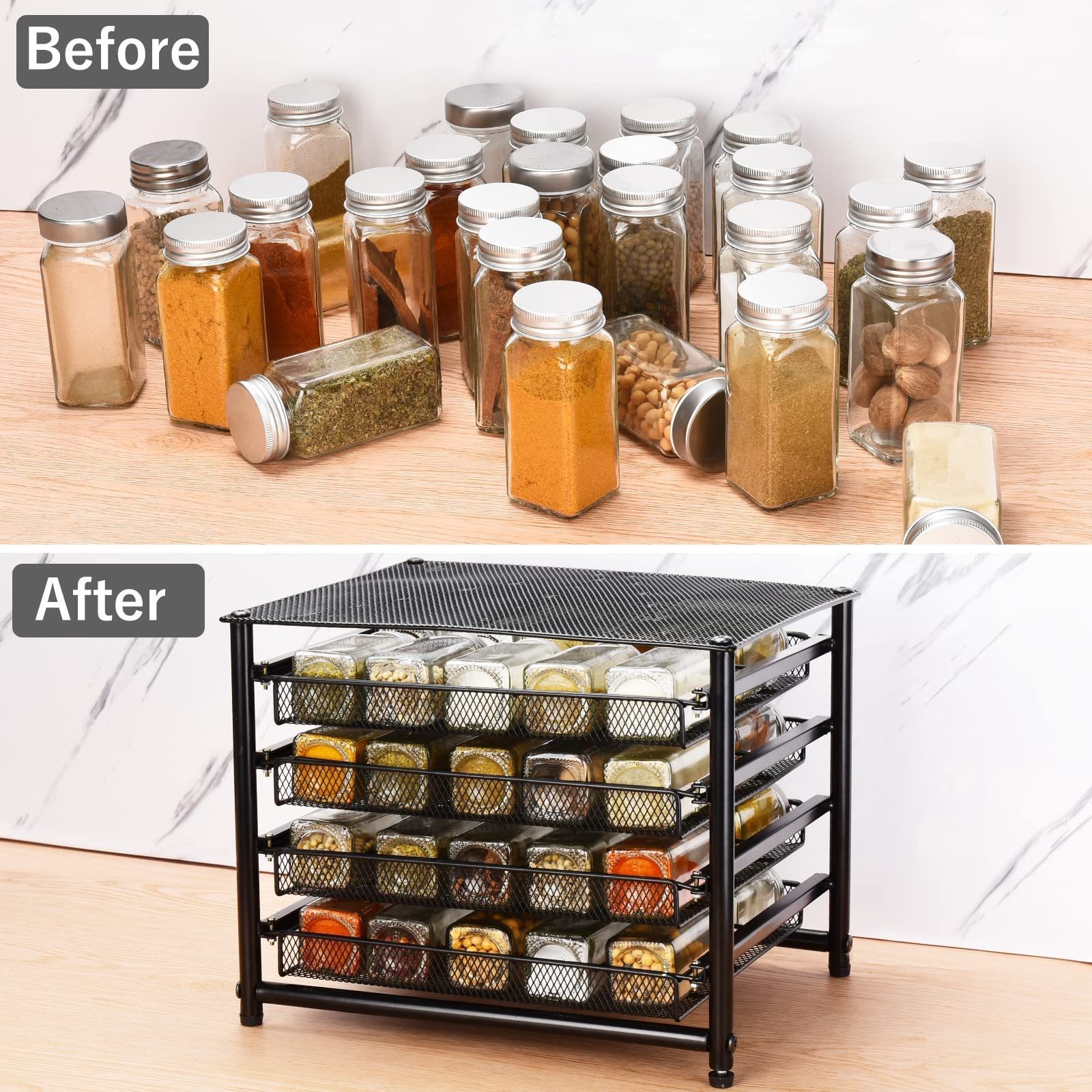 Kitchen Countertop Pantry 4 Tier Pull out Seasoning Drawer Organizer Cabinet Organizer Spice Rack