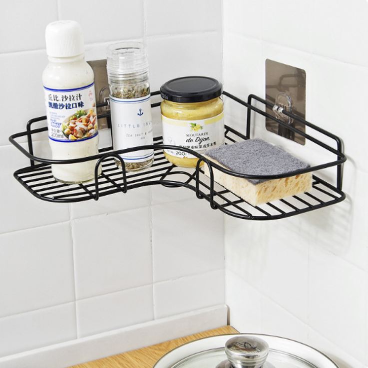 Bathroom Accessories Black White Bathroom Shelf Triangle Metal Shelf Storage Rack Punch-Free Firm Shower Kitchen Fitted Storage