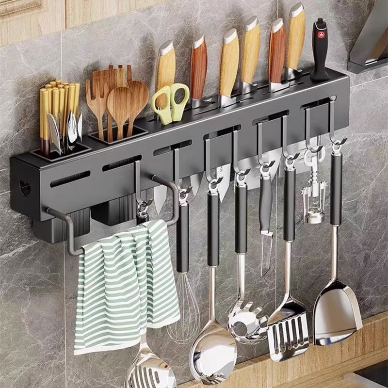 Metal Spice Organizer Rack Wall Mounted Knife Holder Tool Storage Racks Shelving Units Tableware Shelf Kitchen Rack