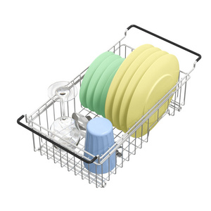 Kitchen Adjustable Rustproof Small Dish Drainer Stainless Steel Over The Sink Expandable Dish Drying Rack