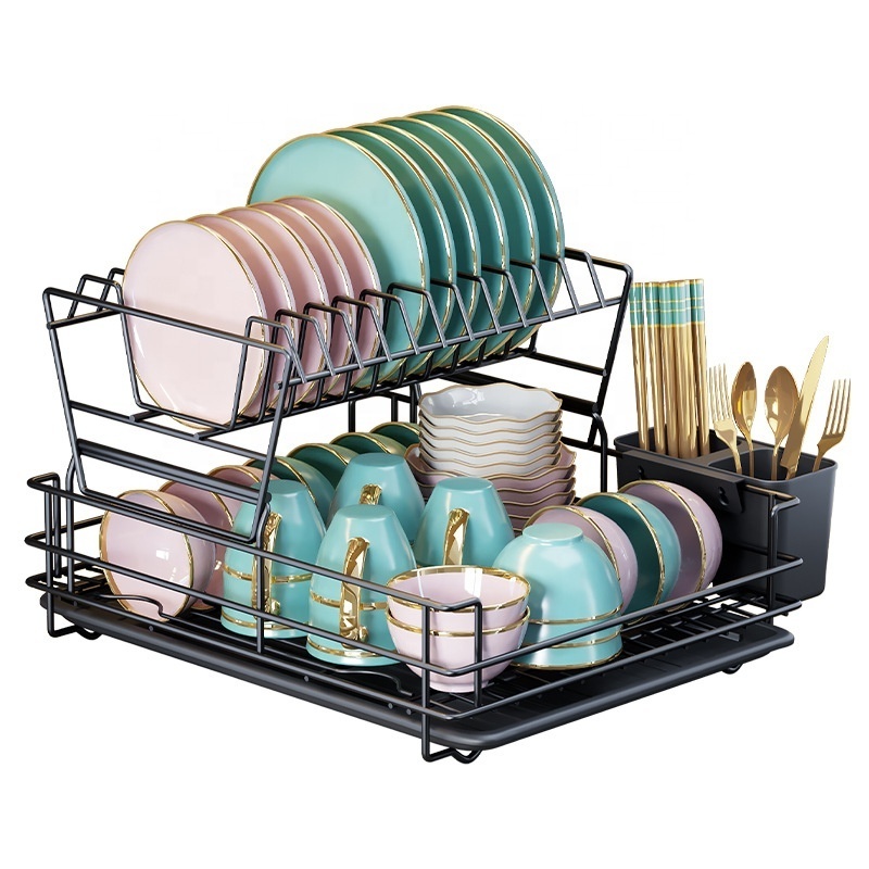 2 Tier Sink Dish Drying Rack Adjustable Large Dish Rack Drainer for Kitchen Storage Counter Organizer Shelf