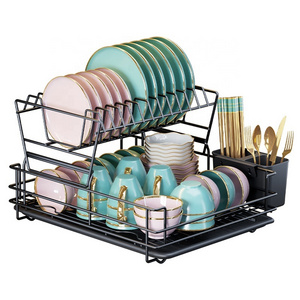 2 Tier Sink Dish Drying Rack Adjustable Large Dish Rack Drainer for Kitchen Storage Counter Organizer Shelf