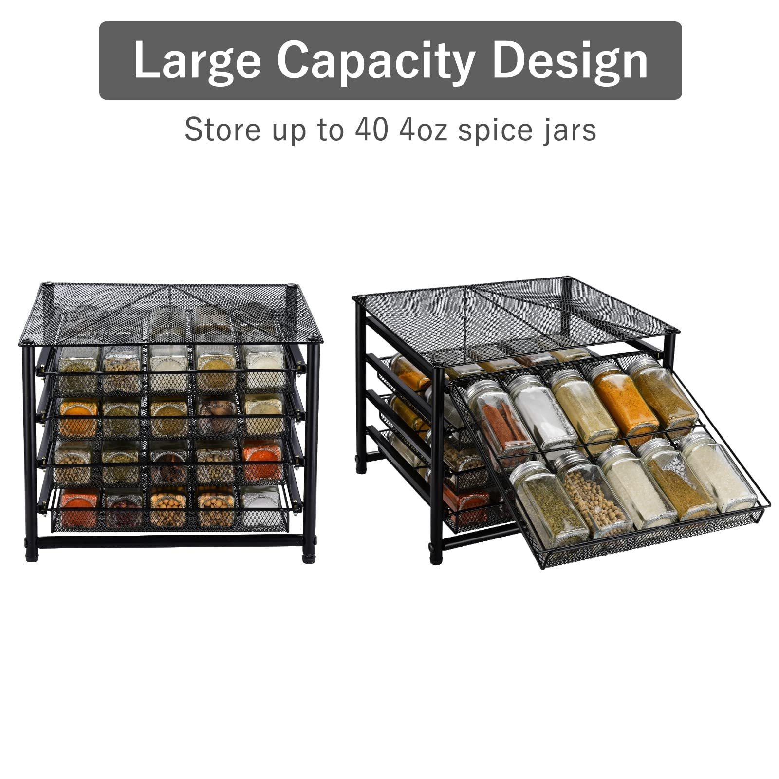 Kitchen Countertop Pantry 4 Tier Pull out Seasoning Drawer Organizer Cabinet Organizer Spice Rack