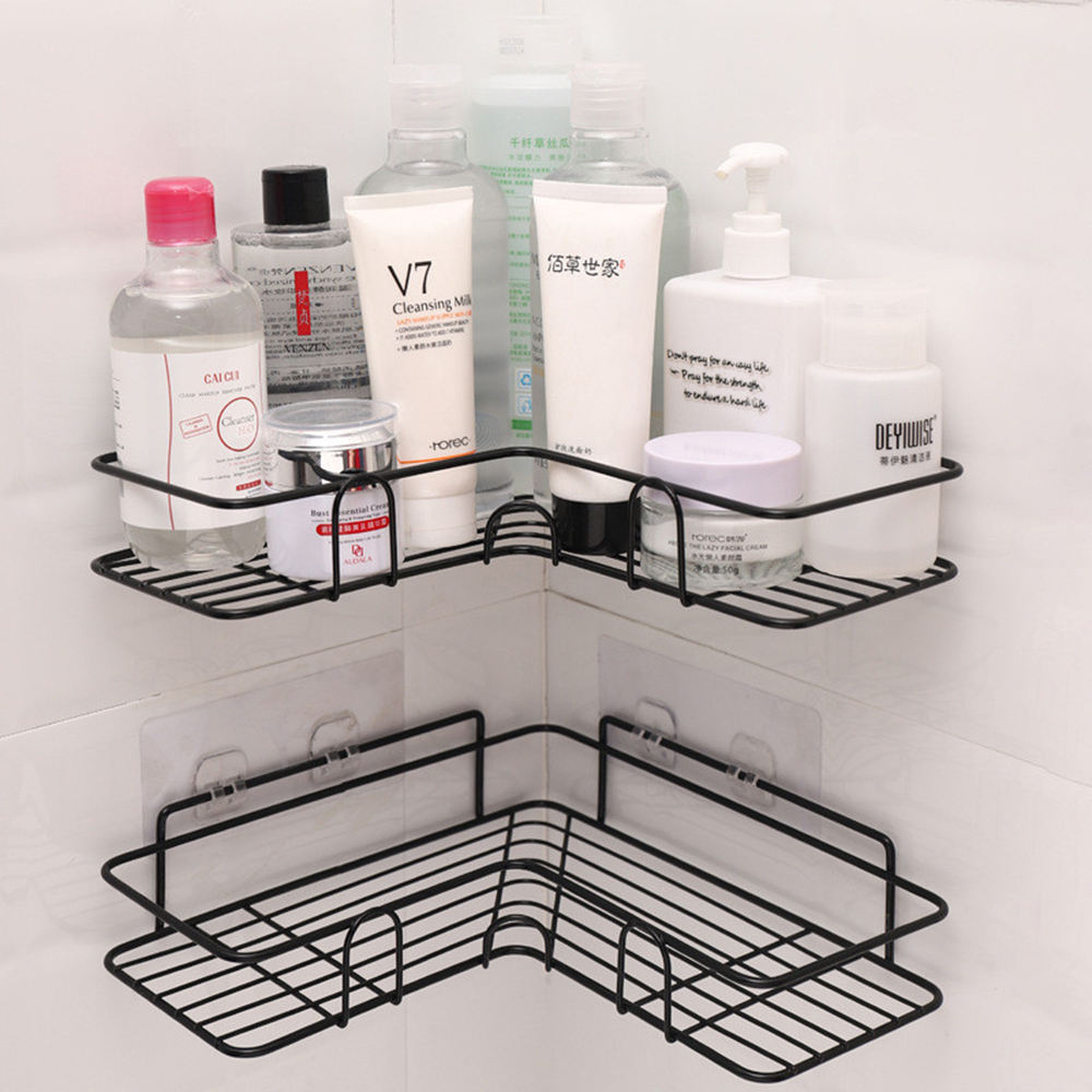 Bathroom Corner Shelf Tripod Shelves Adhesive Kitchen Corner Racks Wall Mounted No Drilling Storage