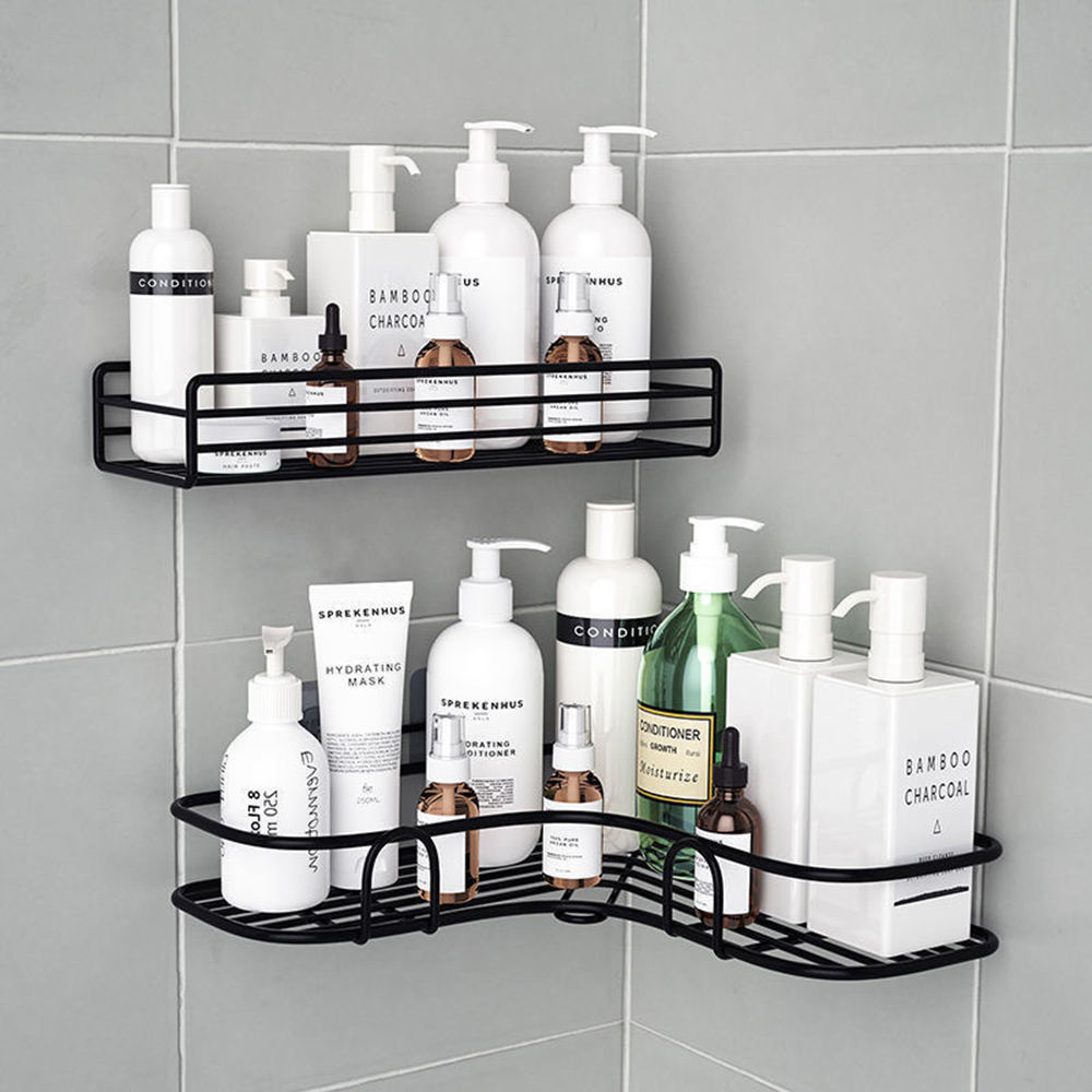 Bathroom Corner Shelf Tripod Shelves Adhesive Kitchen Corner Racks Wall Mounted No Drilling Storage