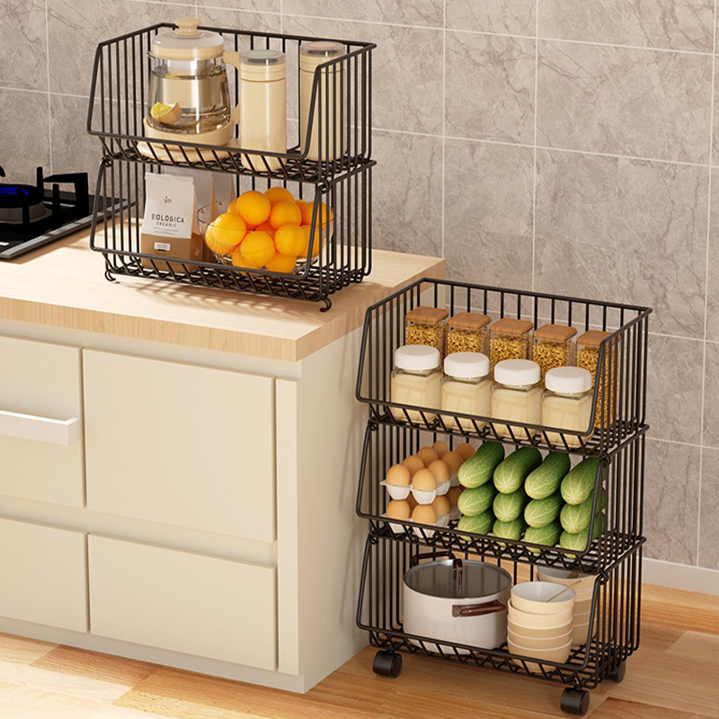 Custom Multi-Layer Rotating Fruit Organization Kitchen Vegetable Storage Baskets 4-Tier Kitchen Storage Rack Household