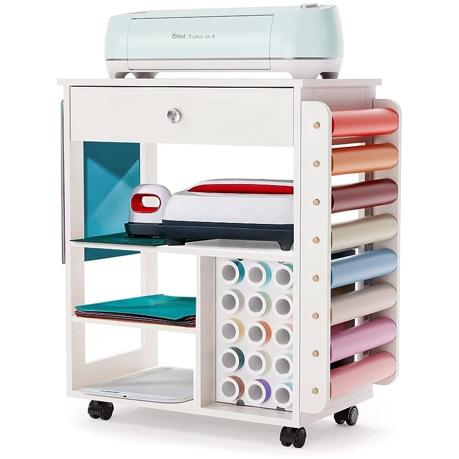 OEM Organization Rolling Storage Cabinet Cart Compatible Heat Presses Crafting Desk Craft Table with Storage Drawer and Wheels