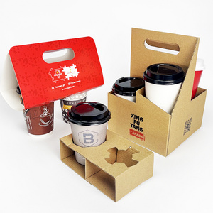 Wholesale paper cup carrier customized logo foldable cardboard 1/2/4 compartments disposable coffee tea paper cup holder