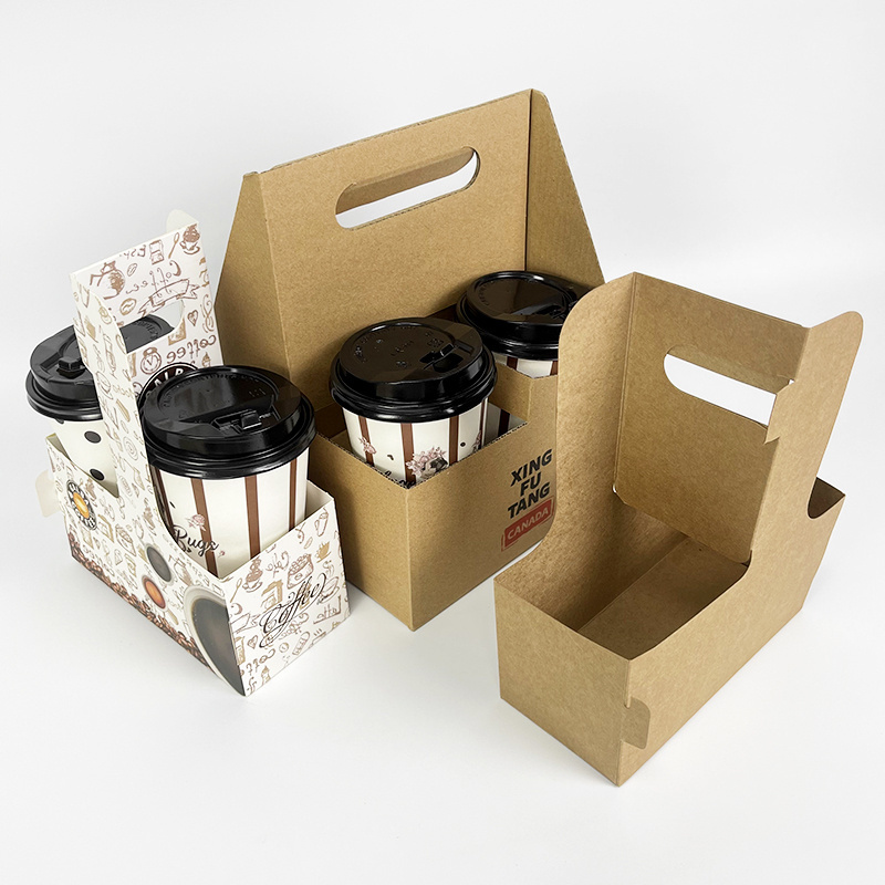 Wholesale paper cup carrier customized logo foldable cardboard 1/2/4 compartments disposable coffee tea paper cup holder