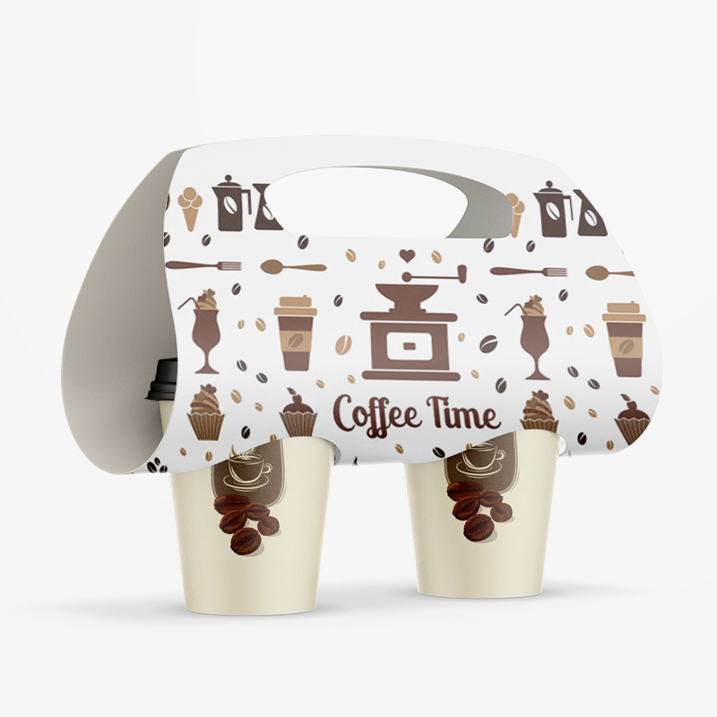 Wholesale paper cup carrier customized logo foldable cardboard 1/2/4 compartments disposable coffee tea paper cup holder