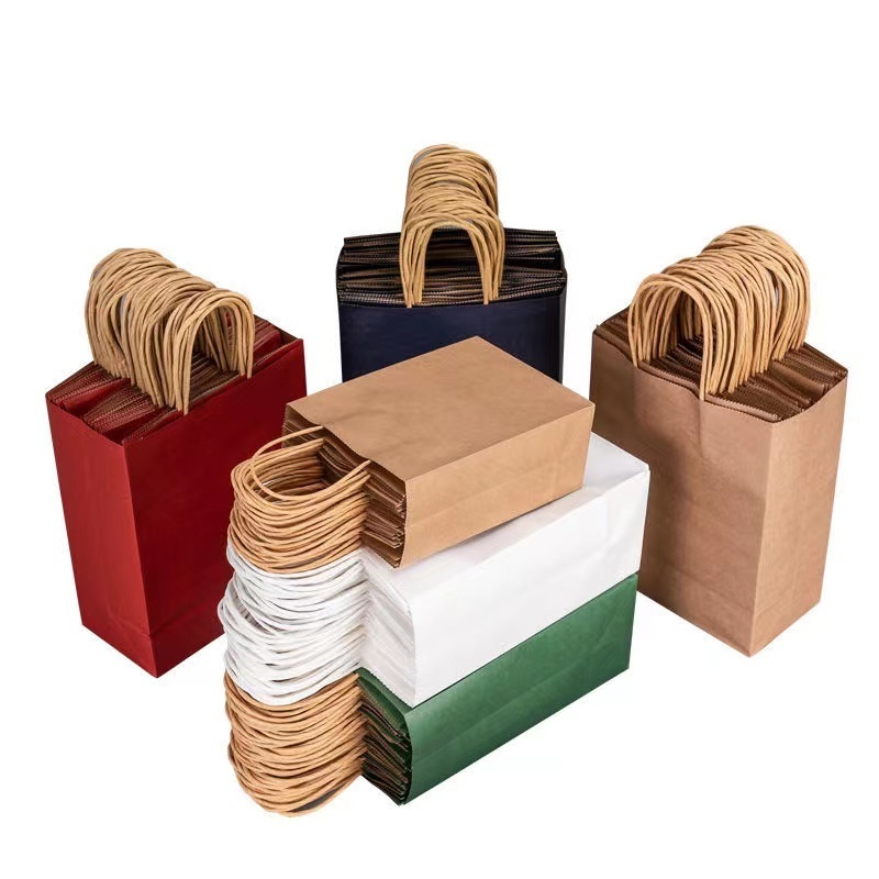 Custom Printed Your Own Logo Wholesale Gift Food Grocery Brown handle Kraft White Paper Bags