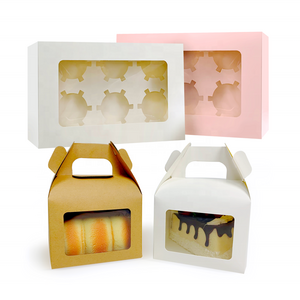 Custom size logo printing white bakery cake pastries boxes packing kraft paper pastry box packaging with clear window