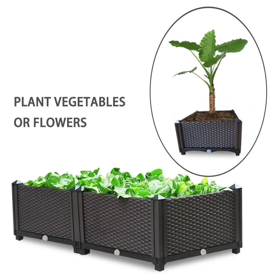 Easy to Assemble PP Plastic Square Planting Vegetables Flower Rectangular Vinyl Garden Box Planter Boxes Large Outdoor