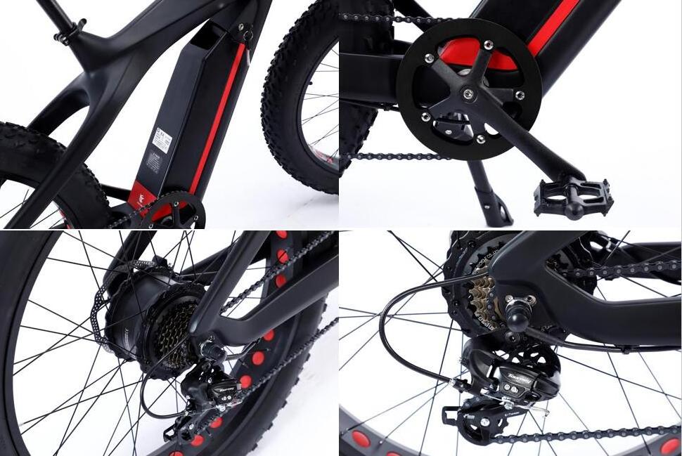 26inch Electric Snow/Sand/ Mountain Bike 48V 1000W Bafang Carbon Fiber MTB Fat Tire Electric Bicycle with customized model