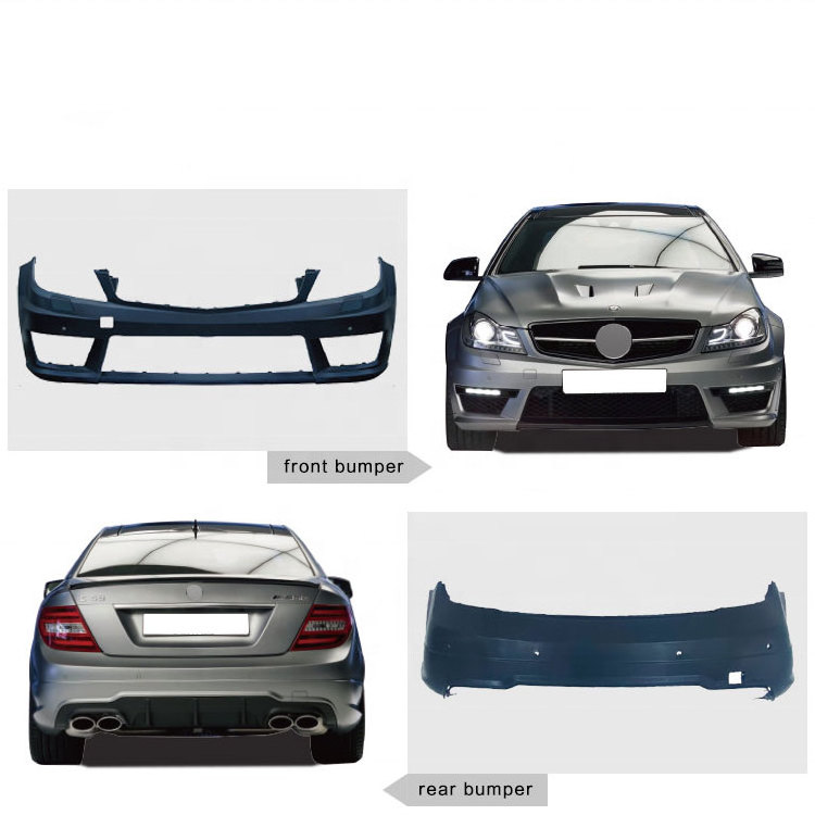 Body Kits for Mercedes Benz C- Class W204 C260 C200 C300 Modified C63 AMG Front Bumper with Grill Rear Bumper Kits 2011-2014