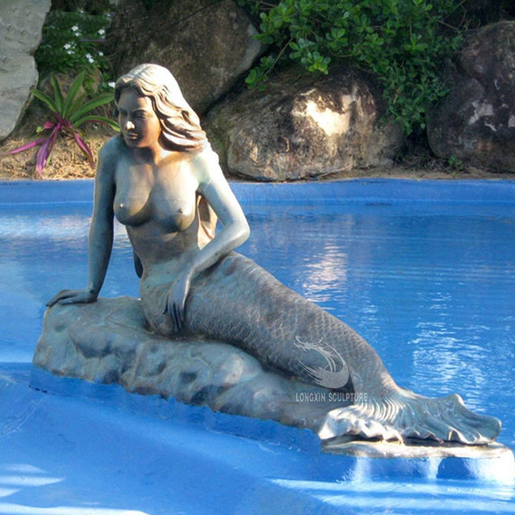 Outdoor Decoration Antique Statues Life Size Cast Bronze lying Mermaid Sculpture