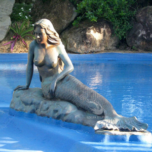 Outdoor Decoration Antique Statues Life Size Cast Bronze lying Mermaid Sculpture