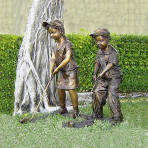 hot sale decorate Outdoor Garden Life Size Casting Bronze Children Playing Golf Statue