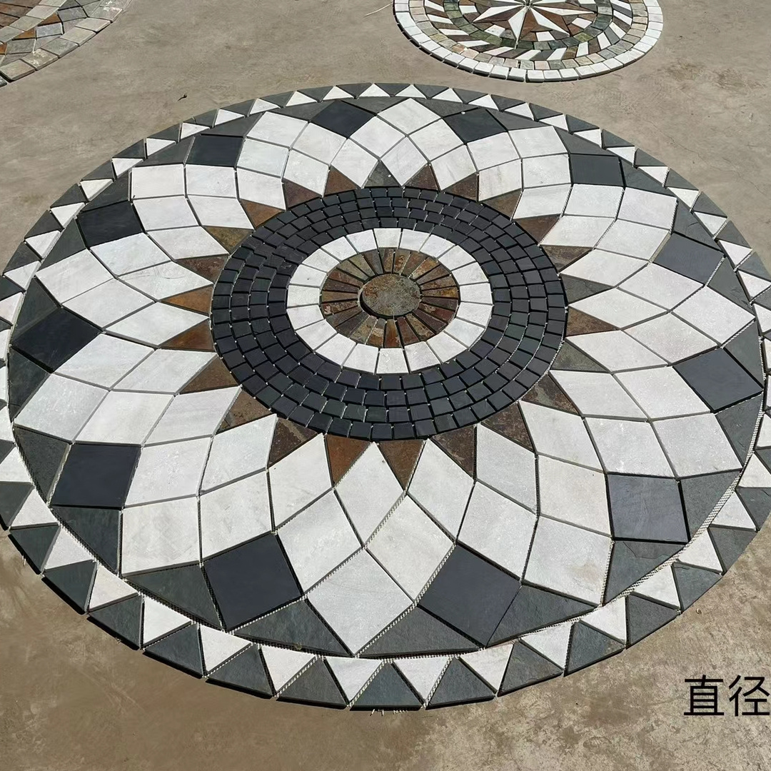 Compass Rose Design Mosaic Tile Customized Medallion Natural Slate Wall For Flooring