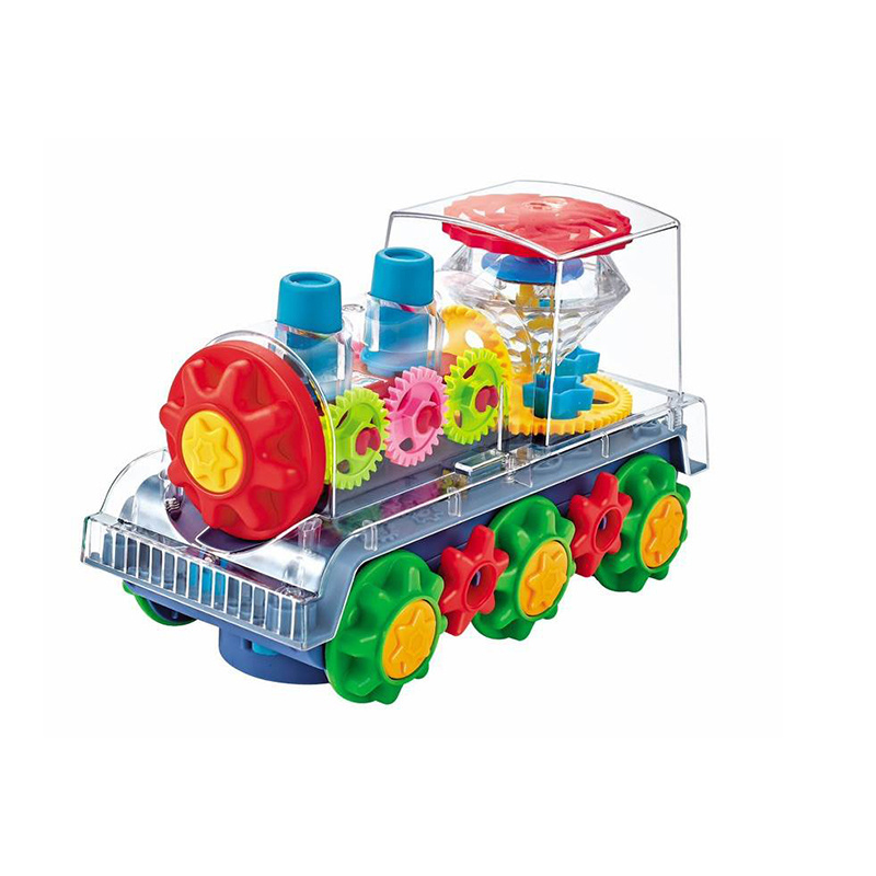 LONGXI gear train electric 4D light car dominos gear toy train toy for toddlers Universal Running transparent shell toy cars