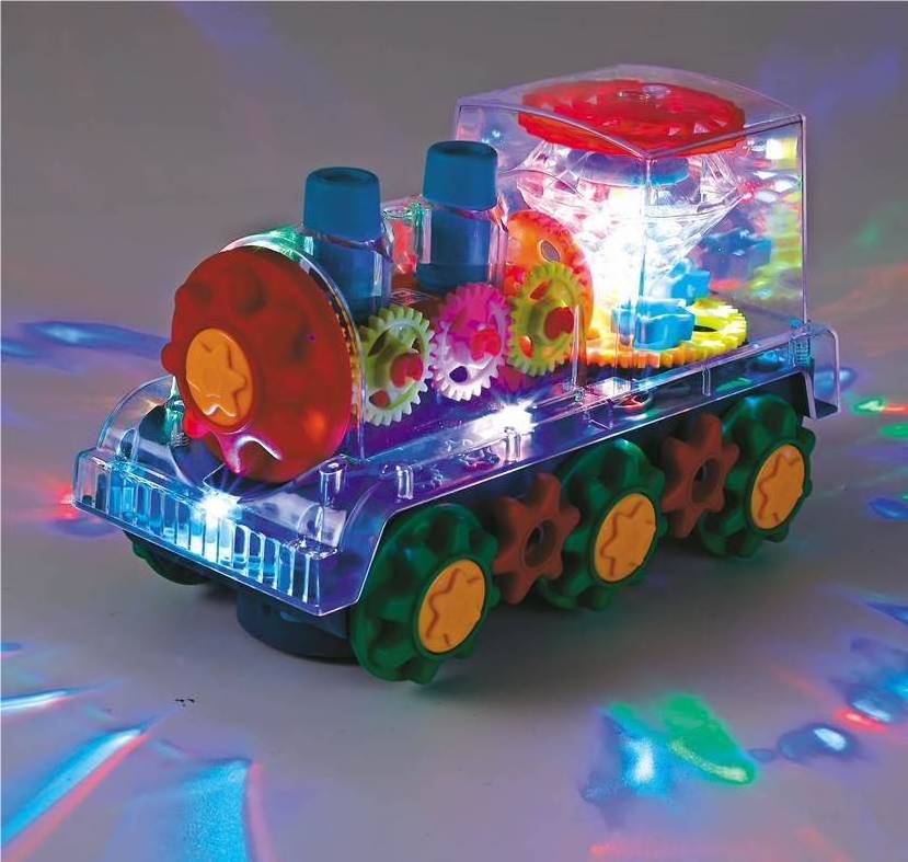 LONGXI gear train electric 4D light car dominos gear toy train toy for toddlers Universal Running transparent shell toy cars