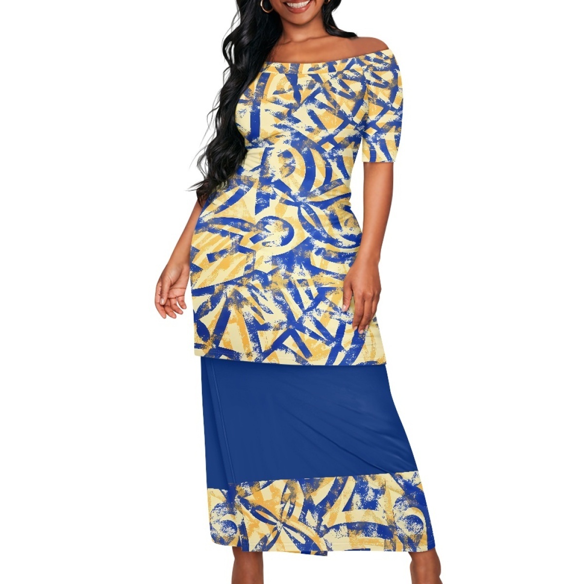 Wholesale Puletasi Samoan Dress Women Plus Size Short Sleeve Dress Skirts Set Latest Polynesian Tribal Autumn Dresses