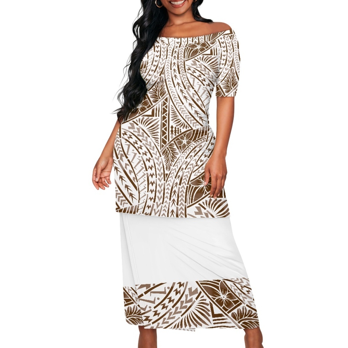 Wholesale Puletasi Samoan Dress Women Plus Size Short Sleeve Dress Skirts Set Latest Polynesian Tribal Autumn Dresses