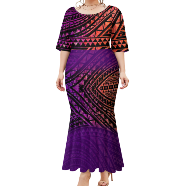 Wholesale Custom Big People Maxi Dresses Print Polynesian Samoan Tribal Pattern Design Elegant Casual Fishtail Dress