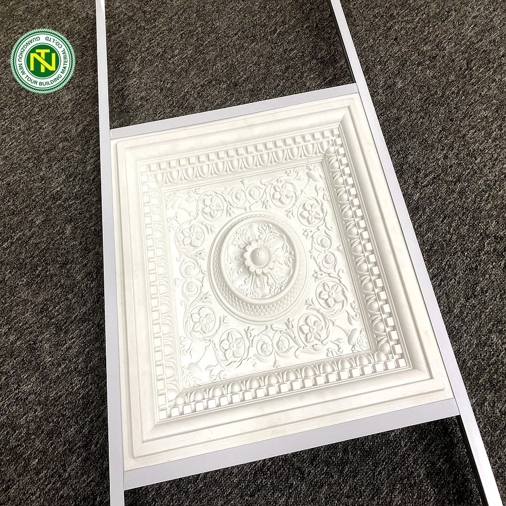 60*60CM Ceiling Tiles for Interior Home Decoration Modern Square Ceiling Medallion PU