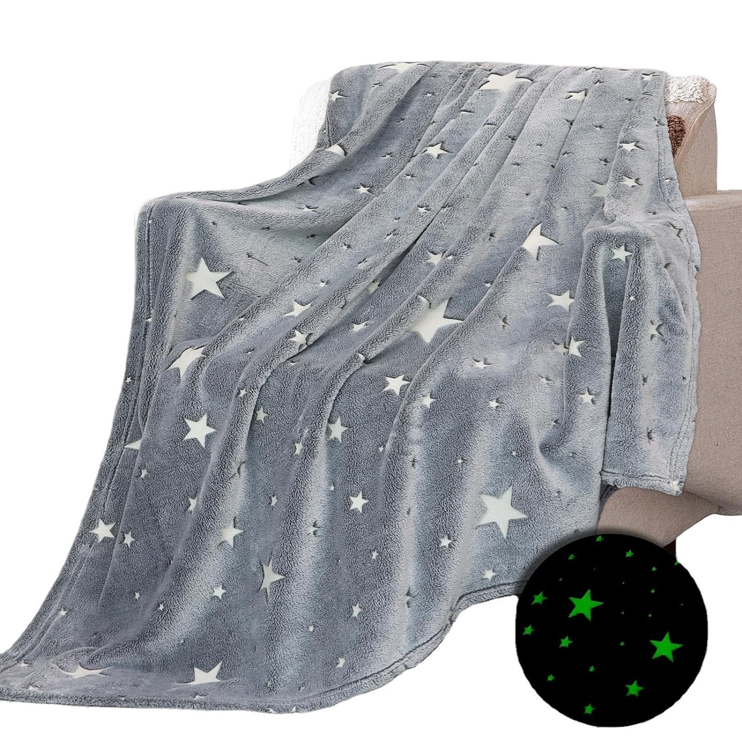 High Quality Glow In The Dark Hoodie Blanket Flannel Fleece Galaxy Stars Luminous Dinosaur Super Soft Warm Kids Throw Blanket