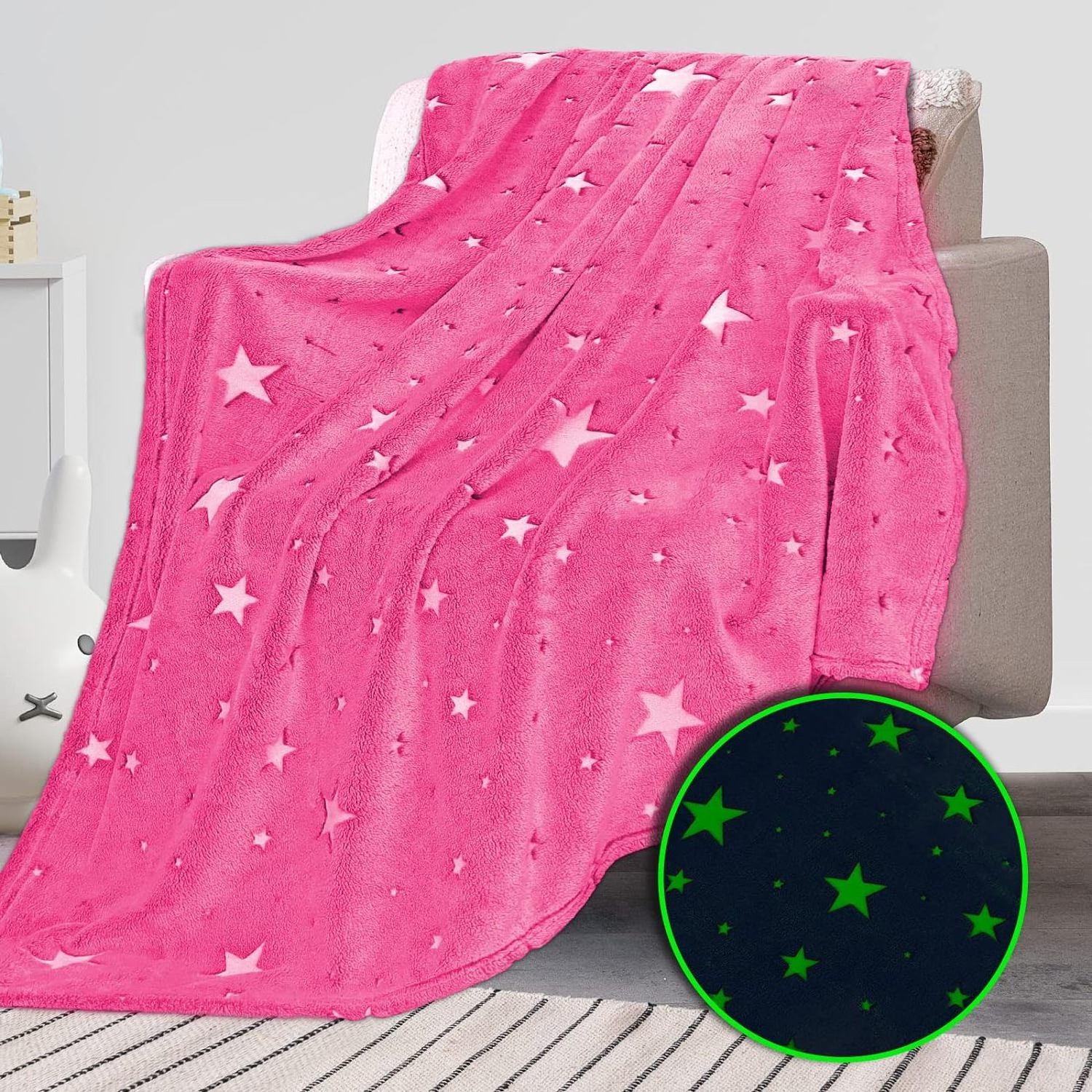 High Quality Glow In The Dark Hoodie Blanket Flannel Fleece Galaxy Stars Luminous Dinosaur Super Soft Warm Kids Throw Blanket