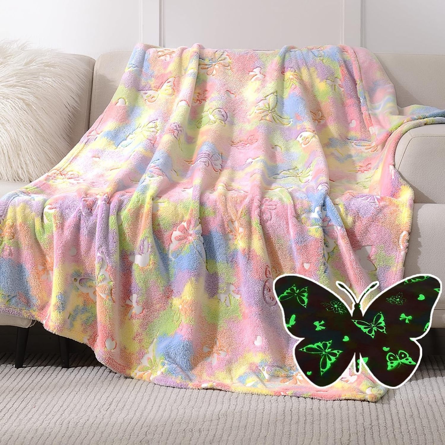 High Quality Glow In The Dark Hoodie Blanket Flannel Fleece Galaxy Stars Luminous Dinosaur Super Soft Warm Kids Throw Blanket