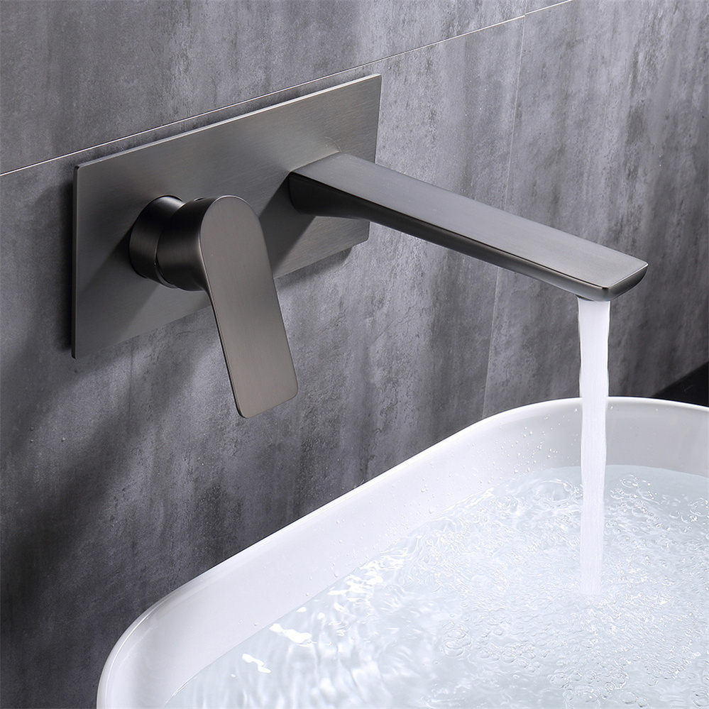 Modern Design Bathroom Wall Mounted Gun Metal Concealed Basin Mixer Tap Brass Wash Basin Faucet