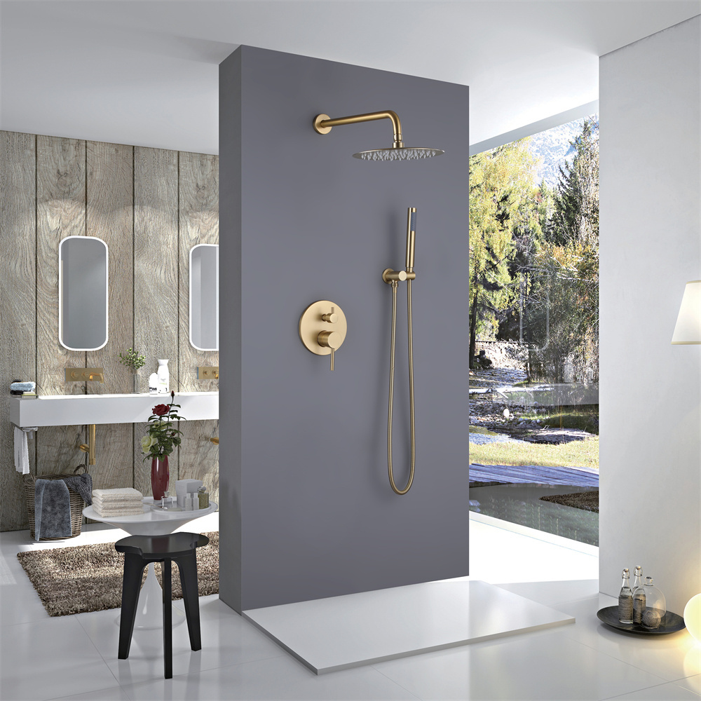 Luxury Gold Design Brass Shower Mixer Faucet 2 Way In Wall Brass Shower Single Handle Shower Set For Bathroom