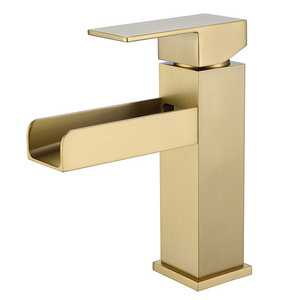 Waterfall Brass Deck Mounted Faucets Single Handle Antique Basin Faucet Bathroom Brushed Gold Finished Wash Basin Faucets