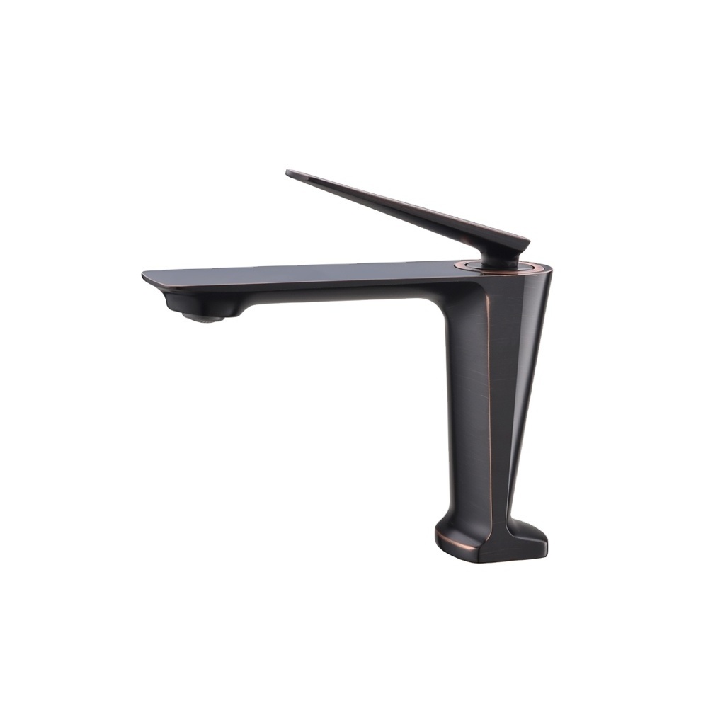 Fancy Deck Mounted Black and Rose Gold Finish Single Handle Hot Cold Water Tap Brass Bathroom Wash Sink Faucet