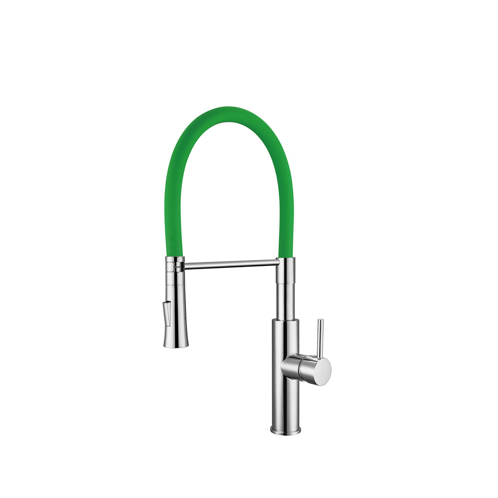 Apple Green Color Silicone Hose Hot and Cold Water Supply Deck Mounted Single Handle Kitchen Sink Use Brass Faucet