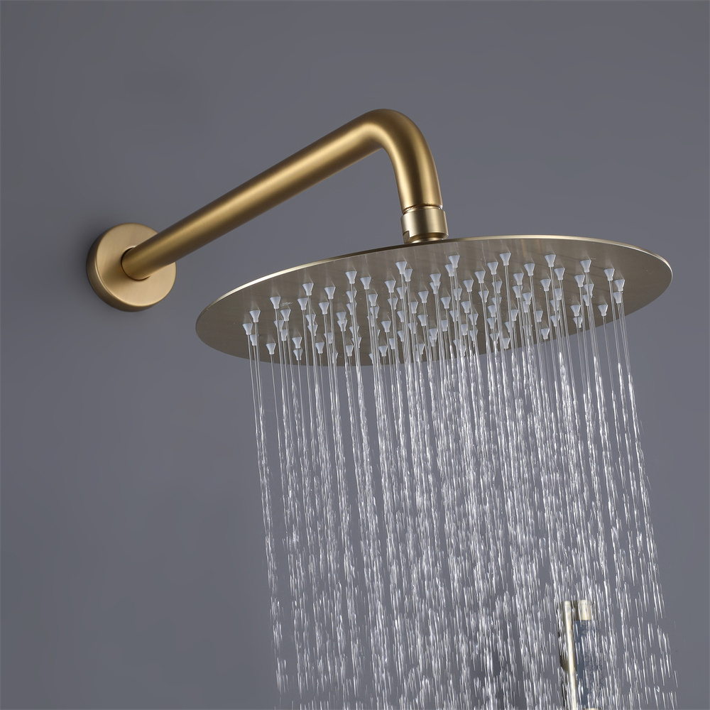 Brushed Gold Bathroom Brass Concealed Shower Mixer Faucet with Stainless Steel  Shower Head