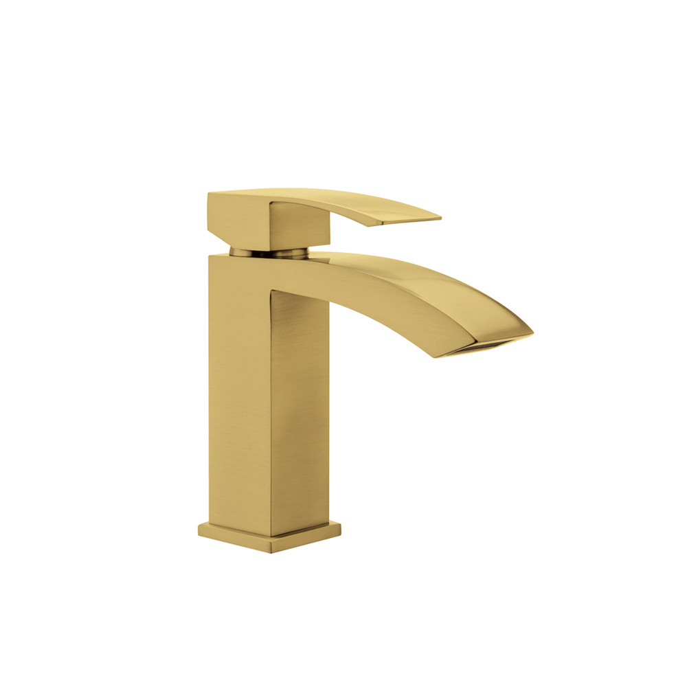 Luxury Style Brushed Gold Brass Basin Mixer Hot Cold Water Faucet Tap Commercial Use Golden Basin Faucet Bathroom Tap