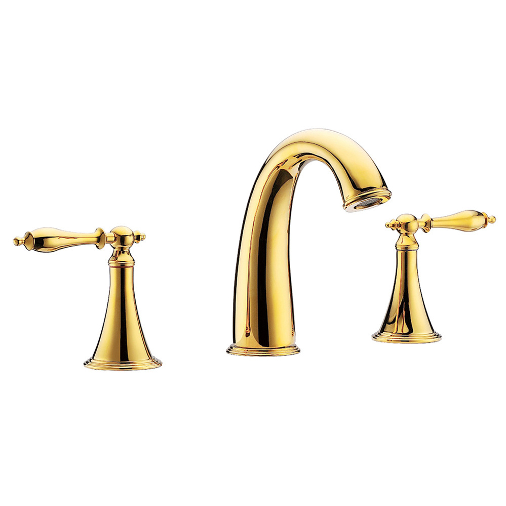 Two Handle Luxury Gold New Design Bathroom 3 Holes  Hot Cold Water Faucet Concealed Brass Water Basin Faucet