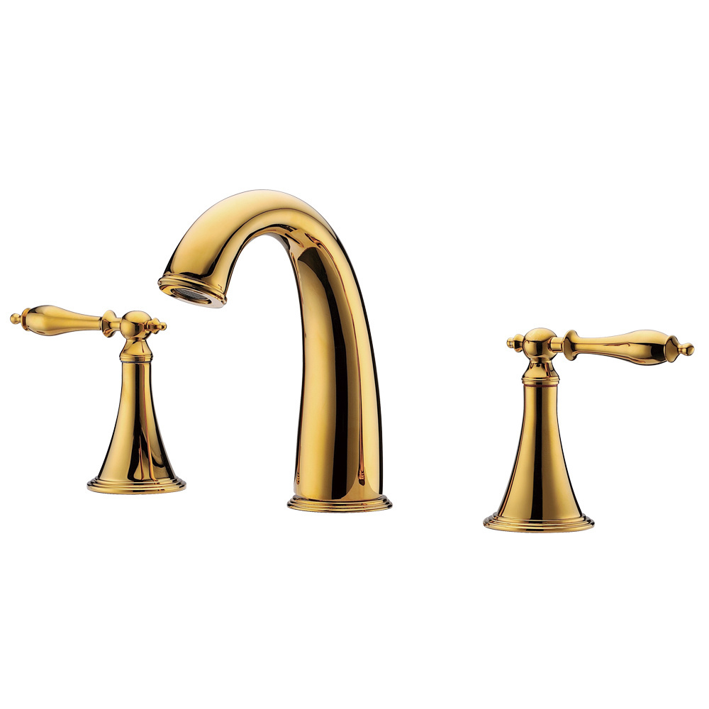 Two Handle Luxury Gold New Design Bathroom 3 Holes  Hot Cold Water Faucet Concealed Brass Water Basin Faucet