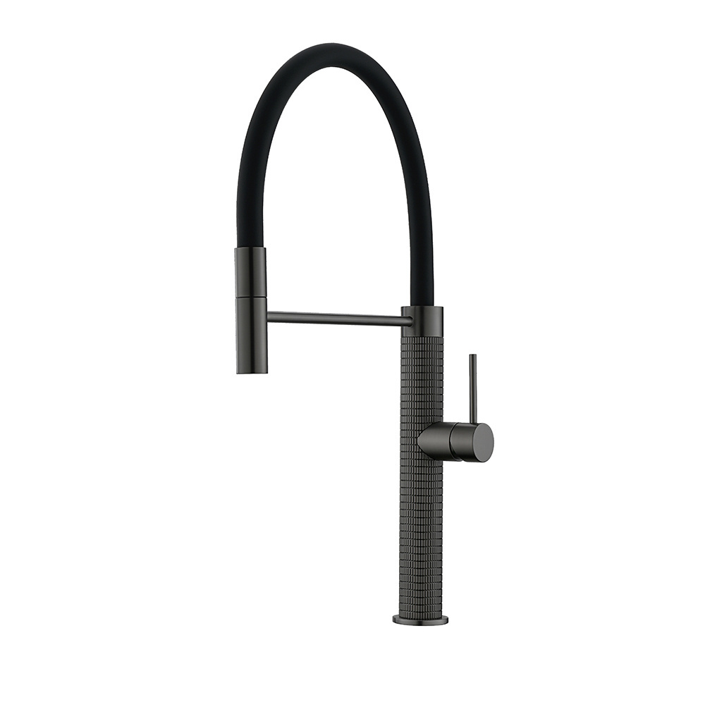 Brushed Rose Gold Finish Single Hole Deck Mounted Kitchen Mixer Tap Hot Cold Water Pull Down Kitchen Faucet Pull Out