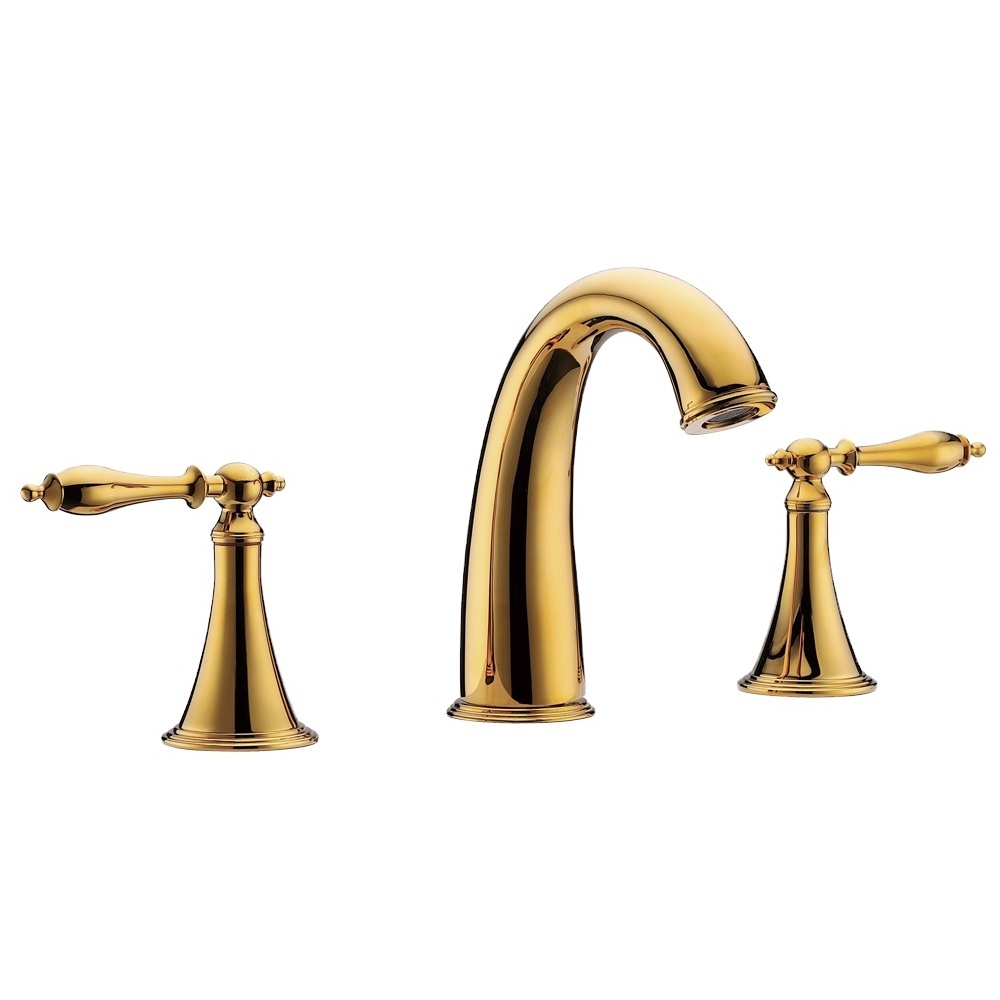 Two Handle Luxury Gold New Design Bathroom 3 Holes  Hot Cold Water Faucet Concealed Brass Water Basin Faucet