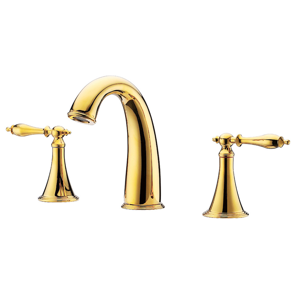 Two Handle Luxury Gold New Design Bathroom 3 Holes  Hot Cold Water Faucet Concealed Brass Water Basin Faucet