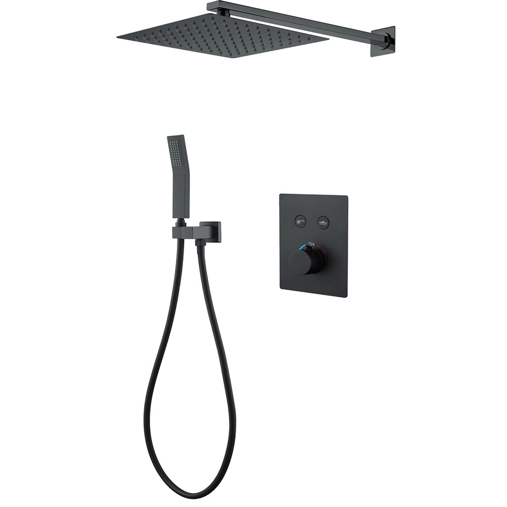 Luxury Matt Black Hot Cold Rain Shower Set Wall Mounted Thermostatic Brass Shower Mixer