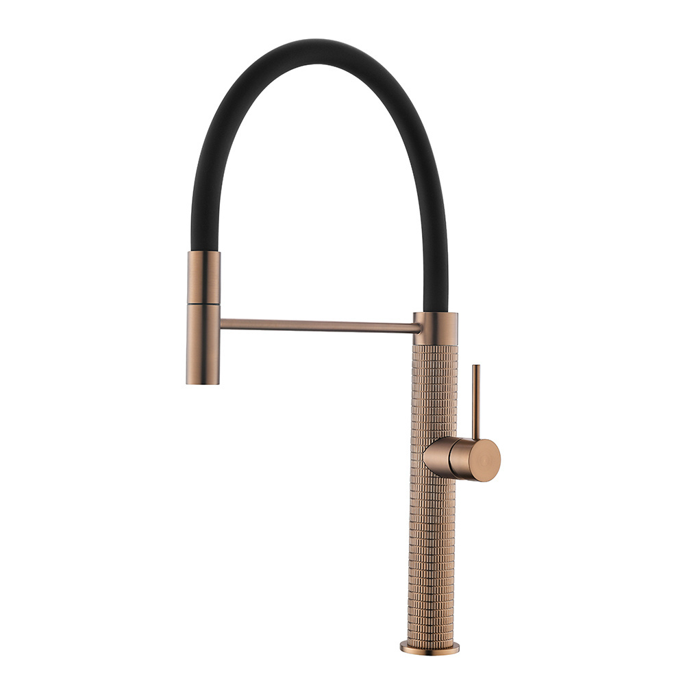 Brushed Rose Gold Finish Single Hole Deck Mounted Kitchen Mixer Tap Hot Cold Water Pull Down Kitchen Faucet Pull Out