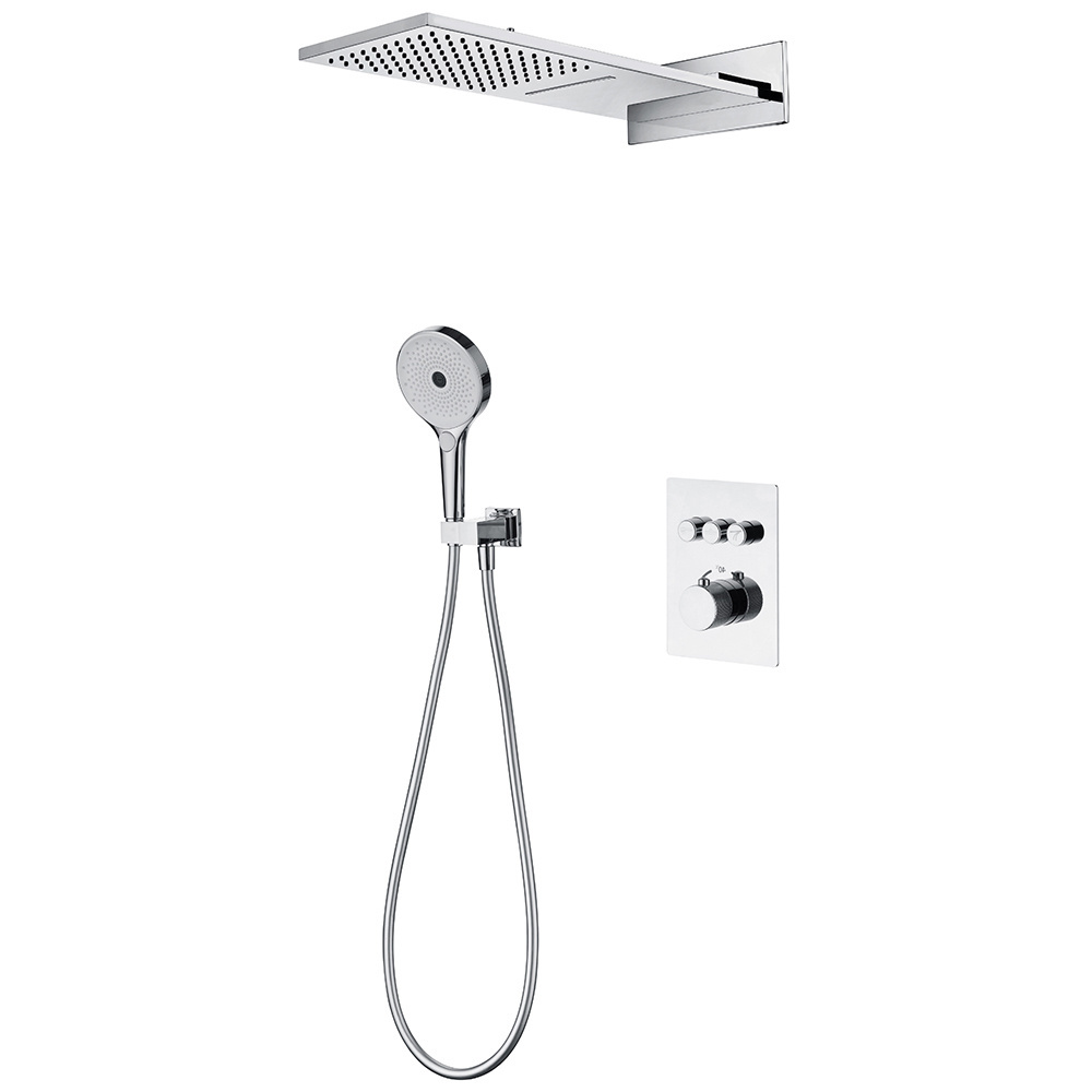 Luxury Matt Black Hot Cold Rain Shower Set Wall Mounted Thermostatic Brass Shower Mixer