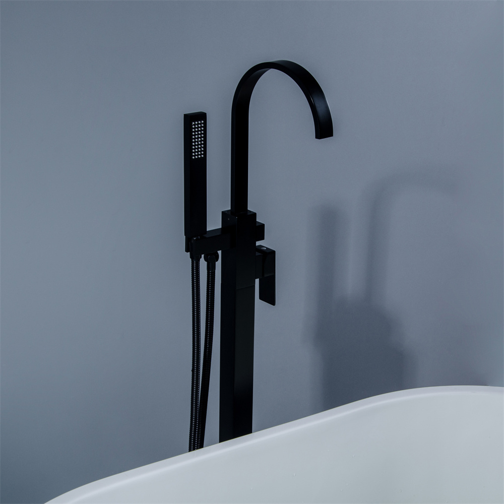 Hot and Cold Water Supplied Bathroom Taps Matt Black Finish Brass Freestanding UPC Certified Bath Tub Faucet